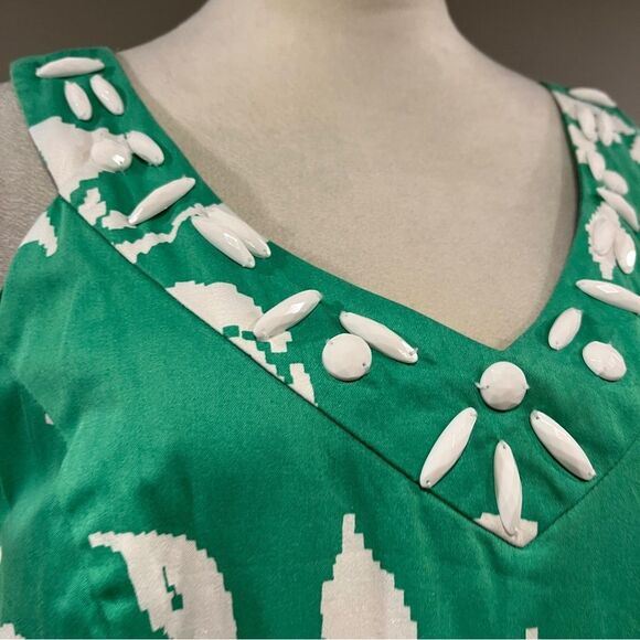 Studio I Floral Green and White Sleeveless v-neck formal Dress size 14 - Picture 3 of 14